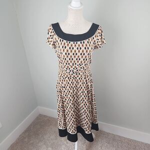 SANDRA  DARREN WOMEN'S DRESS WITH CAPPED SLEEVES RUCHED WAIST GEO DESIGN SIZE 10